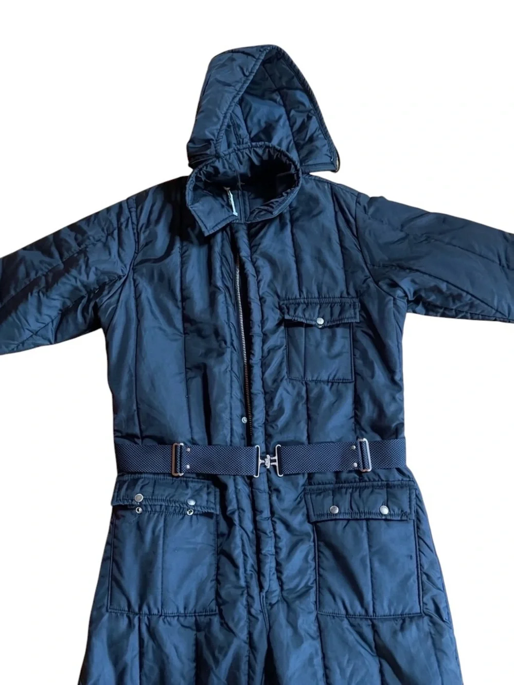 1970s Montgomery Ward Quilted Full Zip Snap Pockets Removeable Hooded Snap Snows